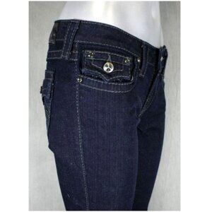 True Religion Blue Disco Billy Jeans Swarovski Crystal Low Rise Flap Pocket 26